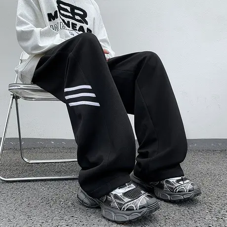 直筒条纹卫裤男2024春秋款vintage美式复古宽松潮牌阔腿休闲裤子图片