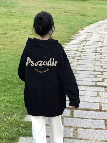 黑色加绒加厚连帽卫衣女春秋新款胖mm大码oversize韩系上衣200斤商品大图