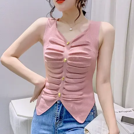 性感V领开叉背心女内搭2024夏季新款外穿无袖上衣收腰显瘦小衫ins商品大图