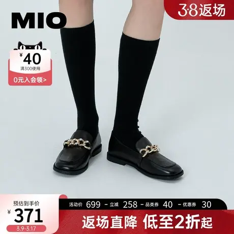 MIO米奥女鞋春春简约通勤牛皮革金属扣复古方头乐福鞋商品大图