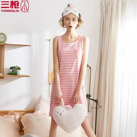 三枪睡裙 女 睡衣薄款 彩条舒肤棉圆领女士背心式家居裙纯棉70359图片