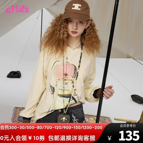 妖精的口袋印花长袖t恤女2023秋季新款宽松休闲设计感小众上衣潮商品大图