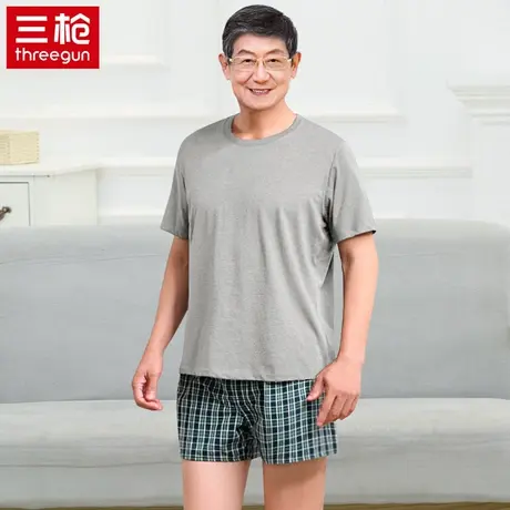 三枪男夏季中老年短袖棉质T恤上衣圆领吸汗薄款打底衫爸爸老头衫图片