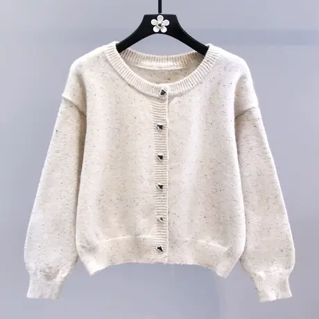 爱心纽扣薄款毛衣外套女秋冬2023新款宽松慵懒风圆领短款针织开衫商品大图