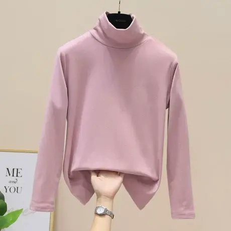 磨毛半高领打底衫女2023秋冬长袖t恤保暖洋气内搭上衣简约高弹力商品大图