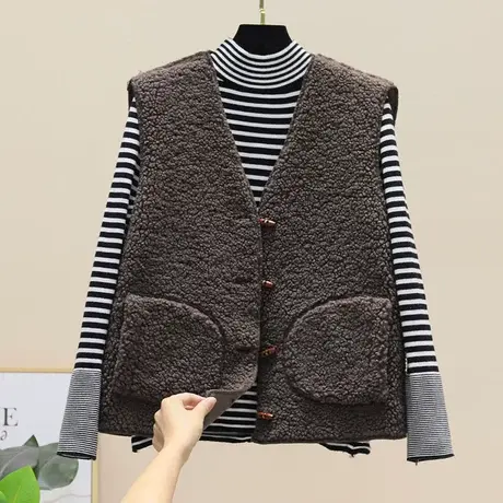 羊羔毛马甲女2023秋冬新款韩版百搭外穿皮毛一体背心毛绒马夹坎肩商品大图