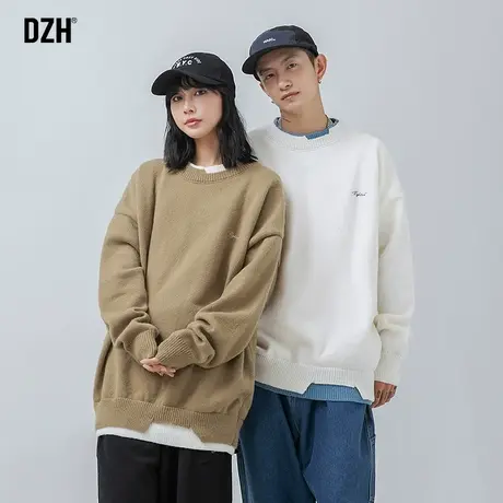 情侣假两件慵懒风毛衣男秋冬2023年新款宽松圆领上衣情侣装针织衫商品大图