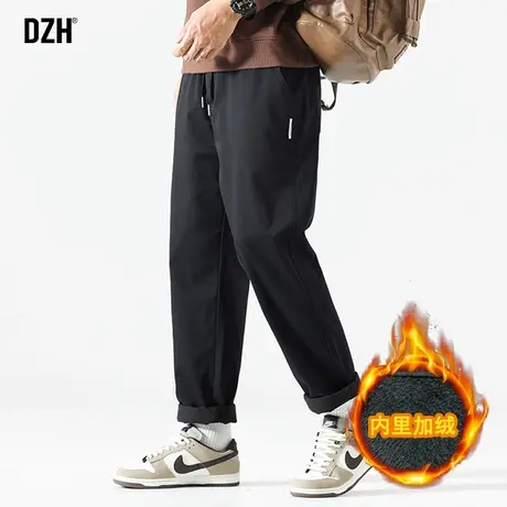 男士黑色加绒休闲裤男直筒宽松冬季裤子2023新款长裤百搭加厚男裤商品大图