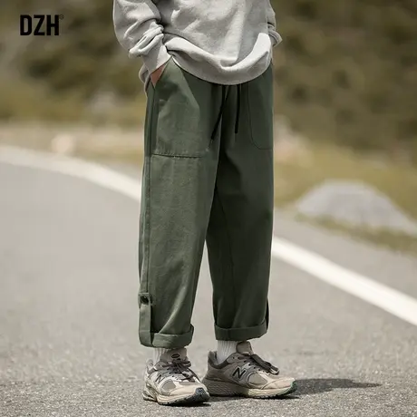 男生军绿色纯棉裤子男款美式高街2023新款休闲工装裤直筒秋季长裤图片