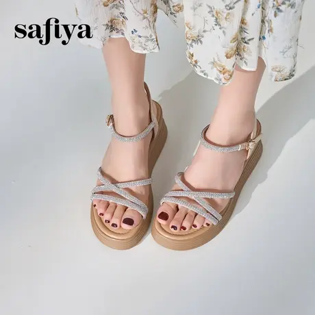 Safiya/索菲娅2024年仙女风水钻一字带女凉鞋松糕厚底坡跟凉鞋女图片