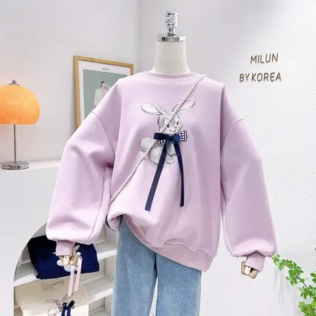 韩国东大门泡泡袖上衣女ins甜美温柔蝴蝶结兔子长袖卫衣2023春款商品大图