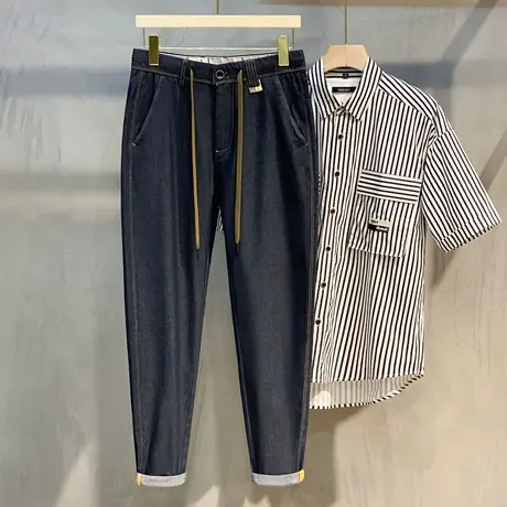 薄款牛仔裤男春秋日系复古潮流简约韩版丹宁直筒休闲九分裤小脚夏商品大图