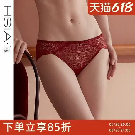 遐中腰无痕平角裤秋冬性感全蕾丝包臀纯棉裆结婚本命年红色内裤女图片