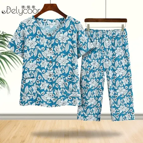 奶奶夏装新款短袖开衫中老年人女装妈妈棉绸套装老太太夏季两件套商品大图