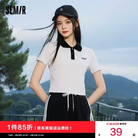 森马POLO衫女短款紧身正肩学院风印花夏气质美式休闲上衣辣妹短袖图片
