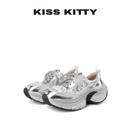 KISSKITTY厚底银色老爹鞋女25夏季新款鞋子女款透气增高运动女鞋商品大图
