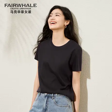 马克华菲桑蚕丝丝光棉短袖T恤女夏季新款凉感防晒圆领纯色打底衫图片