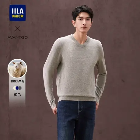 HLA/海澜之家轻商务休闲V领针织衫24秋冬季新款纯羊毛保暖毛衣男图片