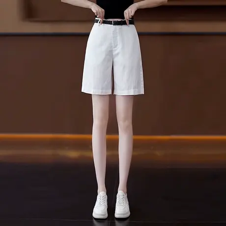 天丝亚麻A字休闲短裤女2025夏季透气舒适五分裤显瘦显轻薄阔腿裤商品大图