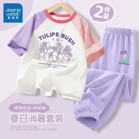 真维斯儿童套装短袖T恤2025新款夏季小女孩纯棉短袖薄款女童套装图片