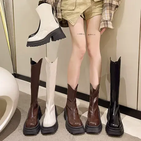 短靴长靴女2023年新款秋季厚底复古不过膝骑士靴爆款显瘦气质单鞋商品大图