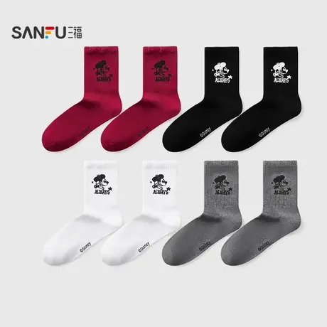 【三福 迪士尼米奇系列】男短筒袜单双装 米奇胶印男袜袜子504736商品大图