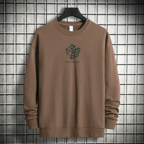 重磅纯棉卫衣男2023新款摇粒绒加绒加厚潮流宽松圆领无帽长袖t恤商品大图