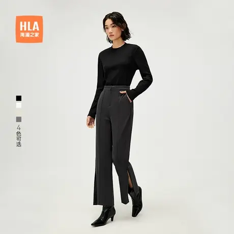 HLA/海澜之家圆领长袖T恤25夏秋新款纯色时尚舒适针织打底衫女装商品大图
