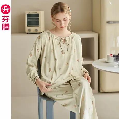 芬腾睡衣女春秋季新款长袖纯棉套装抗静电卡通甜美休闲全棉家居服商品大图
