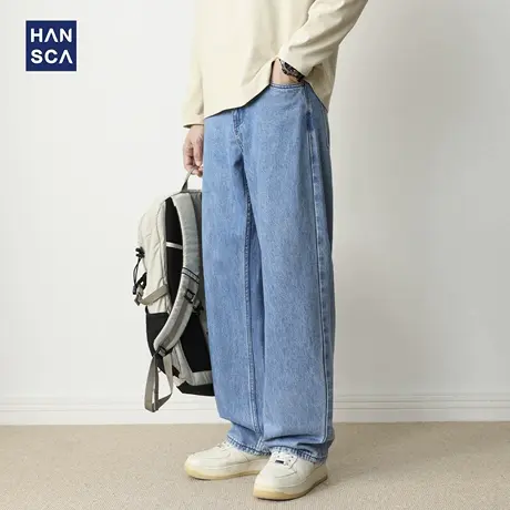 hansca莱赛尔阔腿宽松直筒牛仔裤男2025新款浅色复古痞帅浅色长裤商品大图