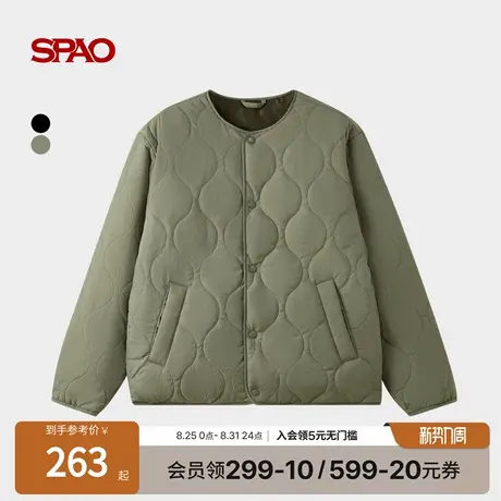 SPAO韩国同款2025年秋冬新品男士休闲内搭外穿菱形圆领棉服外套图片