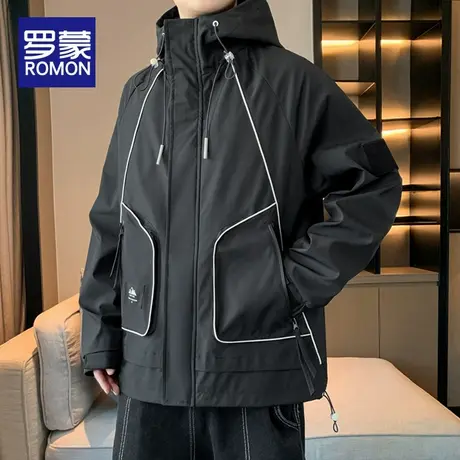 罗蒙工装外套男士春秋季户外休闲2025年新款连帽夹克冲锋衣登山服商品大图