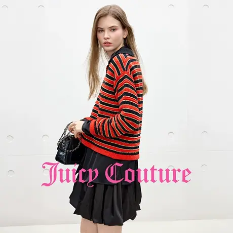 Juicy Couture橘滋针织衫女2025年秋季新款条纹撞色翻领休闲毛衣商品大图
