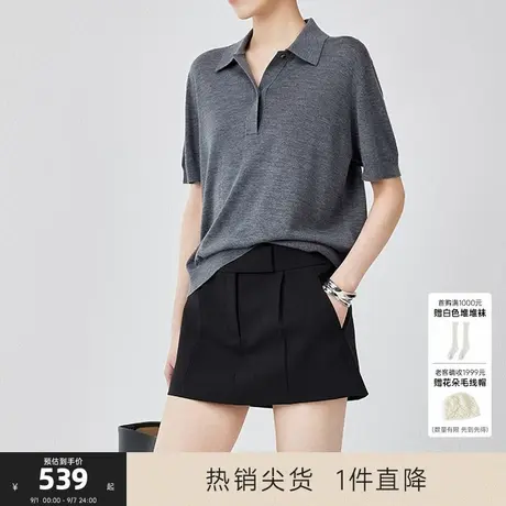 MISSCOCOON可可尼C3系列灰色羊毛短袖25年秋冬款POLO针织上衣女商品大图