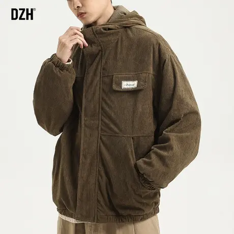 男士咖色灯芯绒外套男秋季潮高级感痞帅男装2023新款连帽夹克上衣商品大图