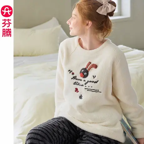 芬腾珊瑚绒睡衣女秋冬季卡通可爱套头外穿法兰绒家居服2025年新款商品大图
