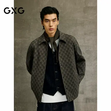 GXG男装 橄榄绿暗纹提花简约通勤教练夹克25年春新品G25X211013图片