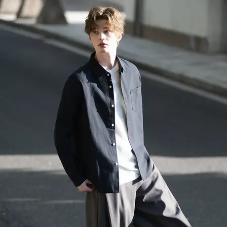 唐狮秋冬男士牛津纺长袖衬衫男纯色衬衣外套男休闲百搭商务TD图片