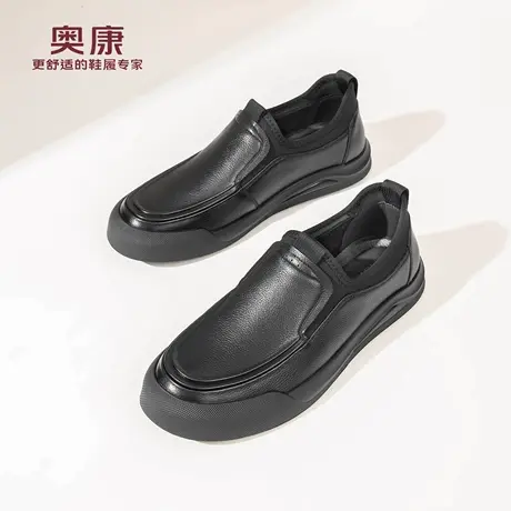 奥康 男鞋2026春季新款休闲一脚蹬男士皮鞋真皮软底爸爸鞋N商品大图