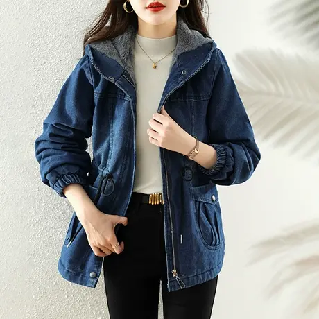时尚牛仔外套女秋冬新款2023年爆款小香风超好看高级感加绒厚棉衣商品大图