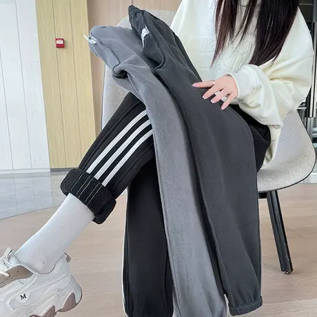 黑色卫裤女秋冬新款小个子高腰宽松束脚加绒九分休闲灯笼运动裤子商品大图