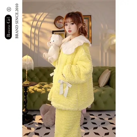 Bananagirl睡衣女冬季公主风新款珊瑚绒保暖加厚纯色女士家居服套商品大图