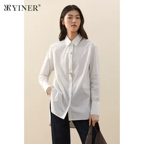 影儿YINER音儿商场同款女装2021秋季新款气质POLO领长袖衬衫商品大图