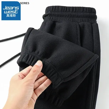 VR真维斯黑色运动裤女秋冬季2023新款高腰显瘦休闲裤华夫格束脚裤图片