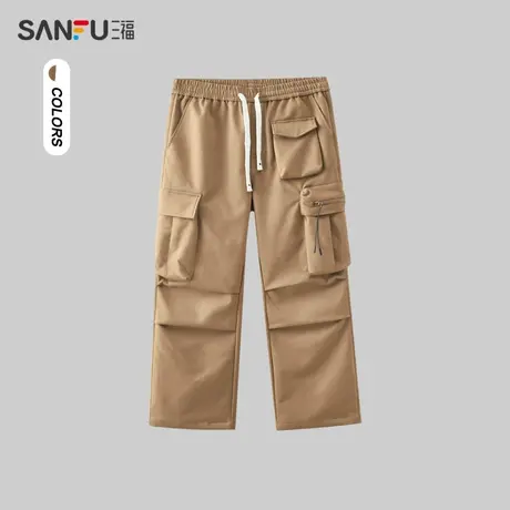 三福2023冬男士立体工装口袋休闲裤 潮流宽松直筒长裤男477152商品大图