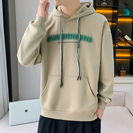 美工复古连帽卫衣男秋冬款加绒加厚外套男青少年潮牌高街风套头衫商品大图