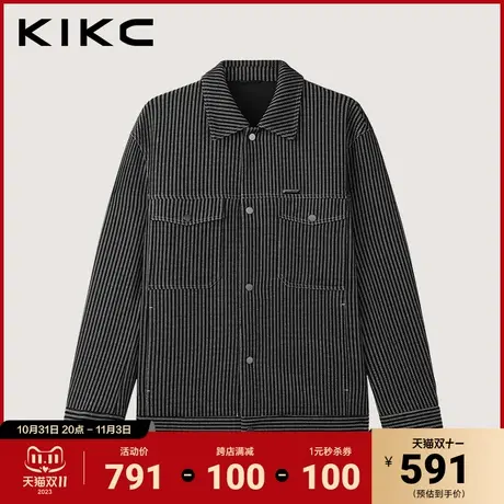 kikc夹克外套男2023冬季新款商场同款莫代尔复古条纹舒适翻领夹克图片