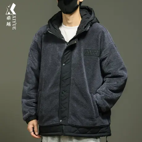 希越高级感男士棉衣秋冬保暖加厚羊羔毛外套宽松大码连帽夹克外衣商品大图