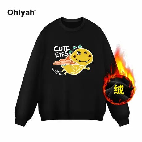 Ohlyah品牌秋冬加绒加厚卡通印花纯棉大码卫衣男女学院风上衣定制商品大图