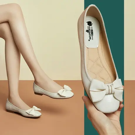 夏季新品蝴蝶结浅口平底女鞋软底软面真皮圆头百搭单鞋女商品大图